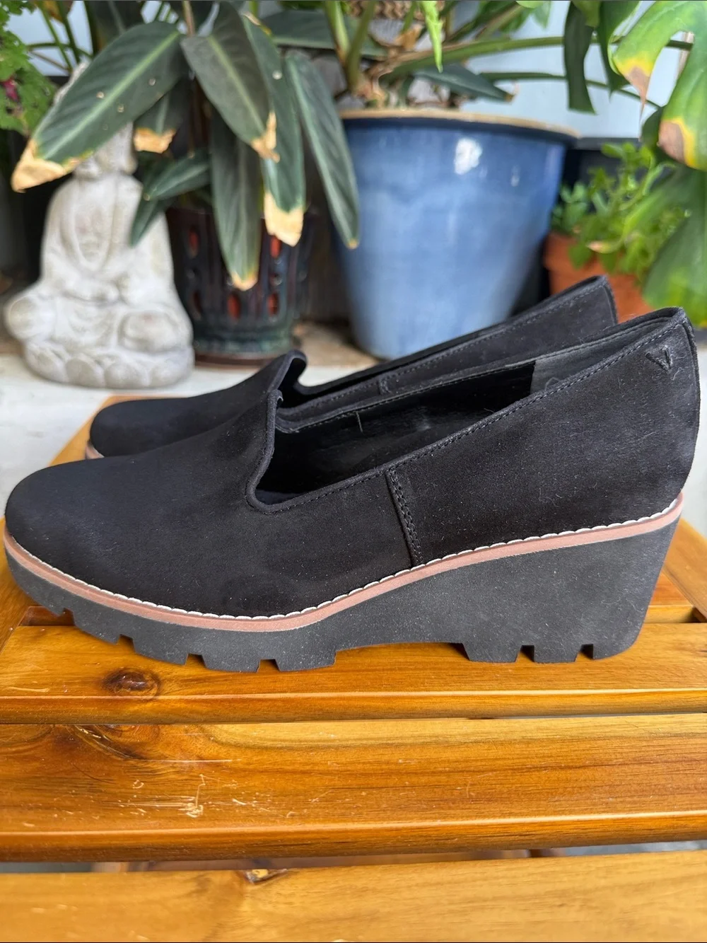 Vionic Willa Wedge, Black Suede Loafers for Women - Comfortable Slip-On